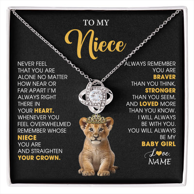Love Knot Necklace 14K White Gold Finish | 1 | Personalized To My Niece Necklace From Aunt Uncle Never Feel You Are Alone Lion Birthday Gift Niece Anniversary Christmas Customized Gift Box Message Card | siriusteestore