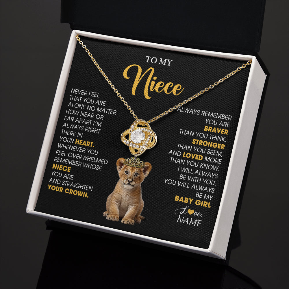 Love Knot Necklace 18K Yellow Gold Finish | 2 | Personalized To My Niece Necklace From Aunt Uncle Never Feel You Are Alone Lion Birthday Gift Niece Anniversary Christmas Customized Gift Box Message Card | siriusteestore