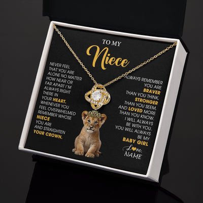 Love Knot Necklace 18K Yellow Gold Finish | 2 | Personalized To My Niece Necklace From Aunt Uncle Never Feel You Are Alone Lion Birthday Gift Niece Anniversary Christmas Customized Gift Box Message Card | siriusteestore