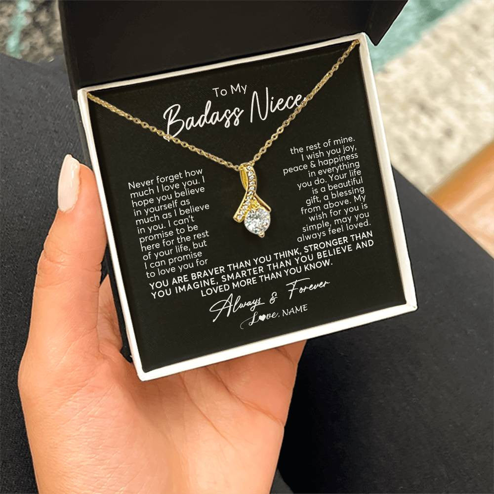 Alluring Beauty Necklace 18K Yellow Gold Finish | Personalized To My Niece Necklace From Aunt Uncle Never Forget How Much I Love You Niece Jewelry Birthday Christmas Graduation Customized Gift Box Message Card | siriusteestore