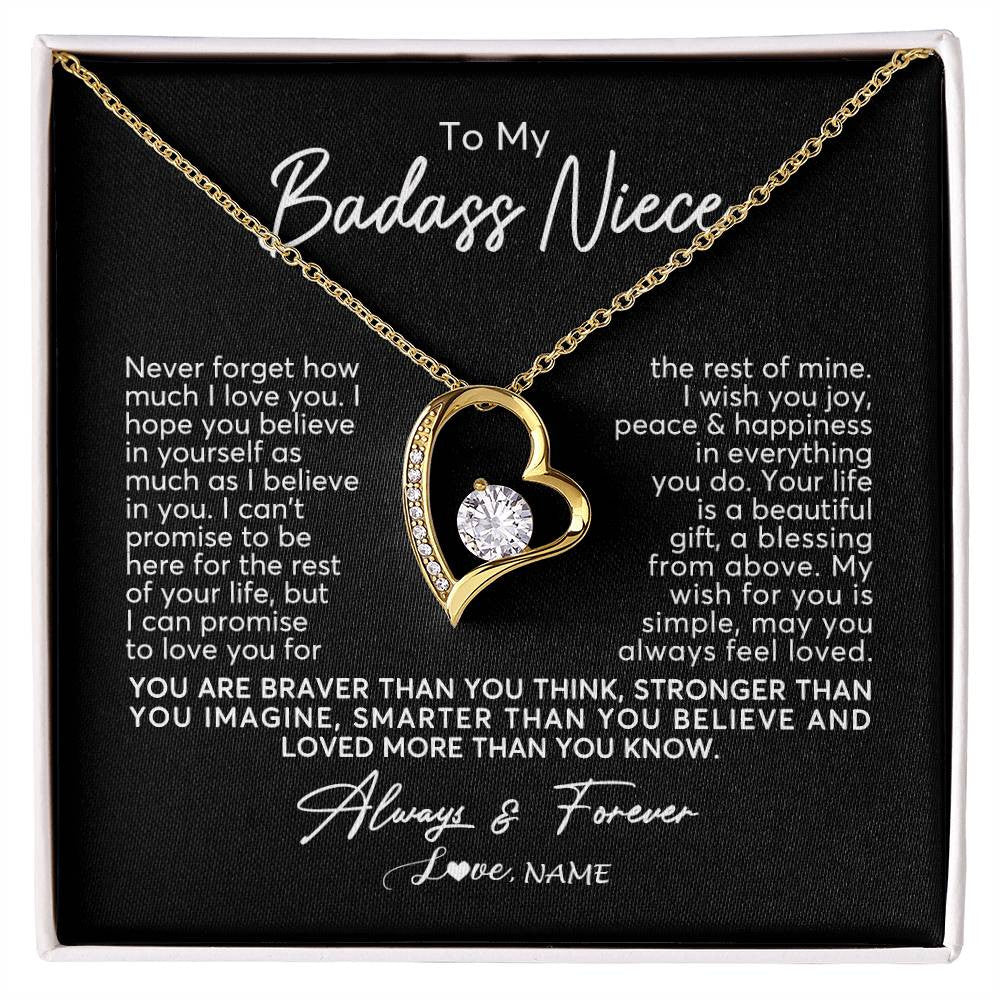 Forever Love Necklace 18K Yellow Gold Finish | Personalized To My Niece Necklace From Aunt Uncle Never Forget How Much I Love You Niece Jewelry Birthday Christmas Graduation Customized Gift Box Message Card | siriusteestore