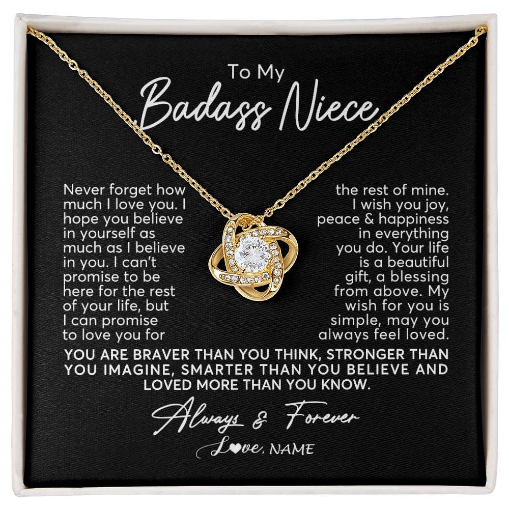 Love Knot Necklace 18K Yellow Gold Finish | Personalized To My Niece Necklace From Aunt Uncle Never Forget How Much I Love You Niece Jewelry Birthday Christmas Graduation Customized Gift Box Message Card | siriusteestore