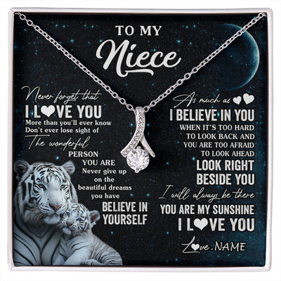 Alluring Beauty Necklace 14K White Gold Finish | 1 | Personalized To My Niece Necklace From Aunt Uncle Never Forget I Love You White Tiger Niece Birthday Graduation Christmas Customized Gift Box Message Card | siriusteestore