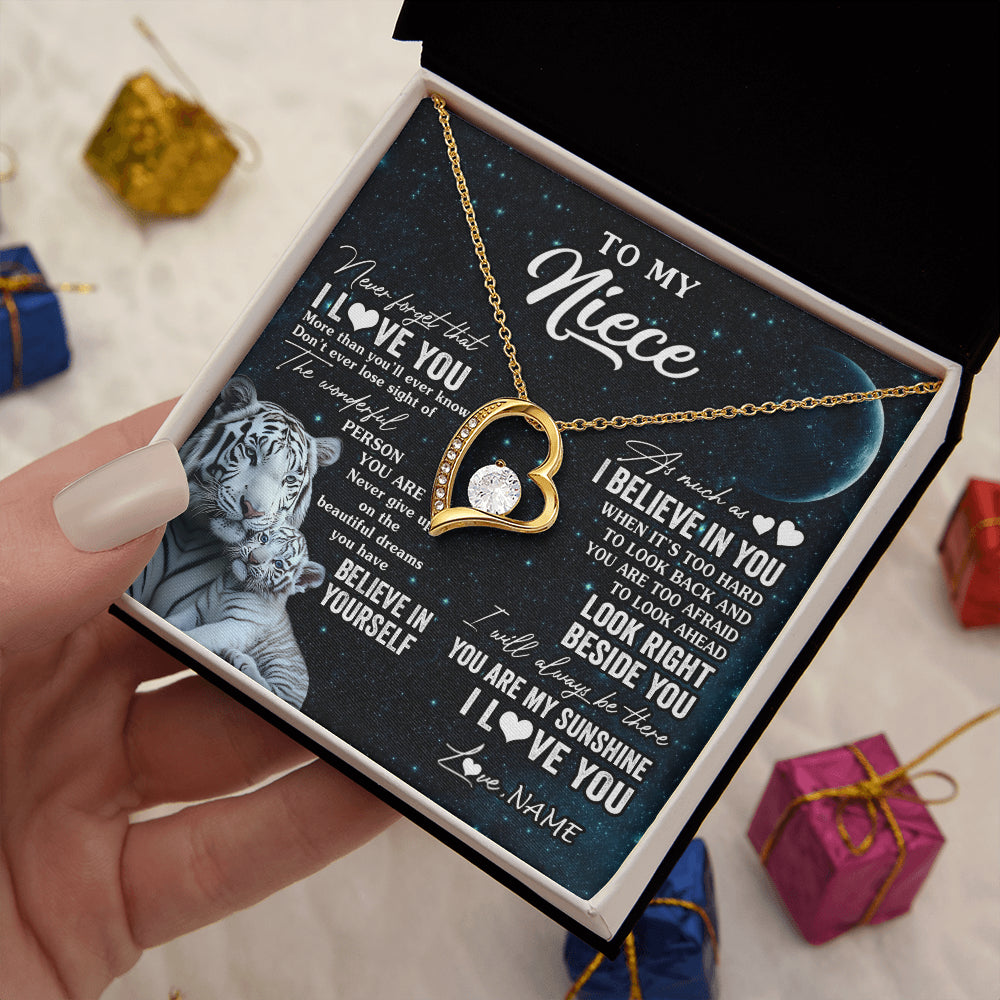 Forever Love Necklace 18K Yellow Gold Finish | 2 | Personalized To My Niece Necklace From Aunt Uncle Never Forget I Love You White Tiger Niece Birthday Graduation Christmas Customized Gift Box Message Card | siriusteestore
