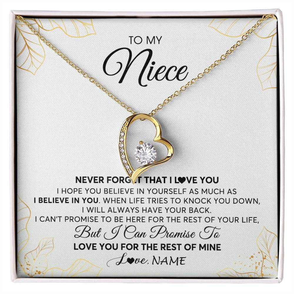 Forever Love Necklace 18K Yellow Gold Finish | 1 | Personalized To My Niece Necklace From Aunt Uncle Never Forget That I Love You Niece Birthday Graduation Christmas Customized Gift Box Message Card | siriusteestore