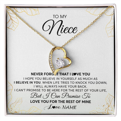 Forever Love Necklace 18K Yellow Gold Finish | 1 | Personalized To My Niece Necklace From Aunt Uncle Never Forget That I Love You Niece Birthday Graduation Christmas Customized Gift Box Message Card | siriusteestore