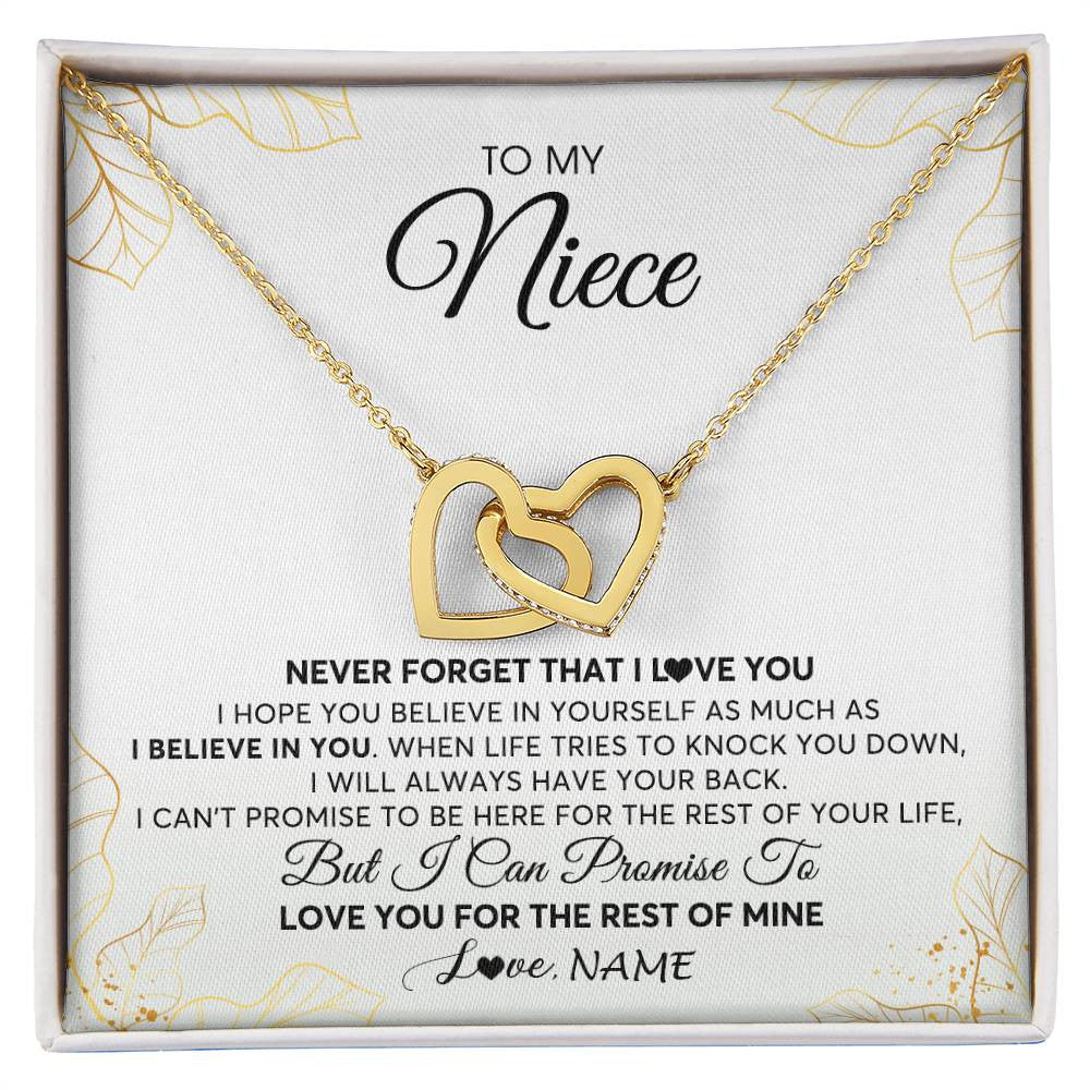 Interlocking Hearts Necklace 18K Yellow Gold Finish | 1 | Personalized To My Niece Necklace From Aunt Uncle Never Forget That I Love You Niece Birthday Graduation Christmas Customized Gift Box Message Card | siriusteestore