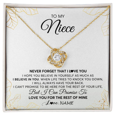 Love Knot Necklace 18K Yellow Gold Finish | 1 | Personalized To My Niece Necklace From Aunt Uncle Never Forget That I Love You Niece Birthday Graduation Christmas Customized Gift Box Message Card | siriusteestore