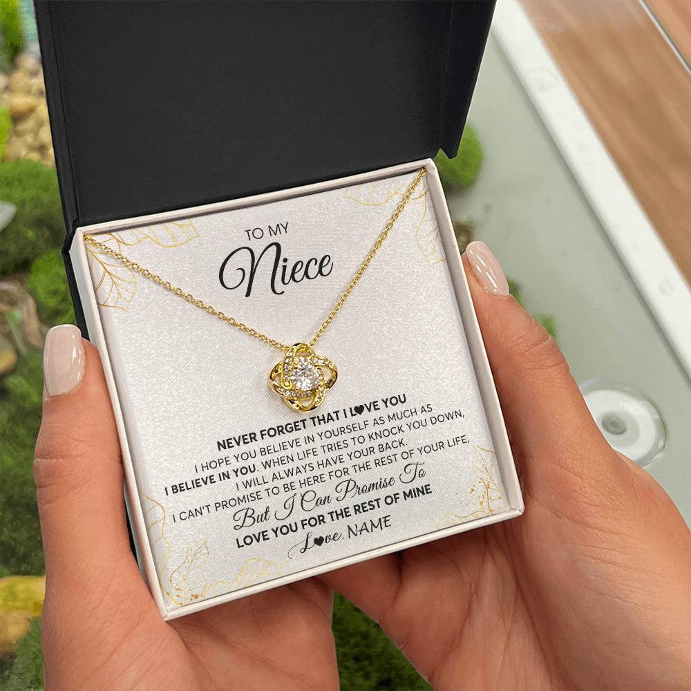 Love Knot Necklace 18K Yellow Gold Finish | 2 | Personalized To My Niece Necklace From Aunt Uncle Never Forget That I Love You Niece Birthday Graduation Christmas Customized Gift Box Message Card | siriusteestore