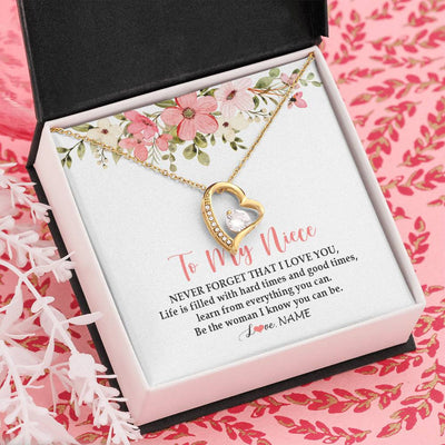 Forever Love Necklace 18K Yellow Gold Finish | Personalized To My Niece Necklace From Aunt Uncle Never Forget That I Love You Niece Pendant Jewelry Birthday Christmas Customized Gift Box Message Card | siriusteestore