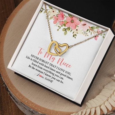 Interlocking Hearts Necklace 18K Yellow Gold Finish | Personalized To My Niece Necklace From Aunt Uncle Never Forget That I Love You Niece Pendant Jewelry Birthday Christmas Customized Gift Box Message Card | siriusteestore