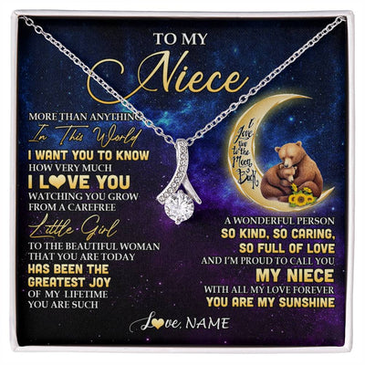 Alluring Beauty Necklace 14K White Gold Finish | 1 | Personalized To My Niece Necklace From Aunt Uncle Positive Energy Encourage Brave Little Bear Niece Birthday Gifts Christmas Customized Gift Box Message Card | siriusteestore