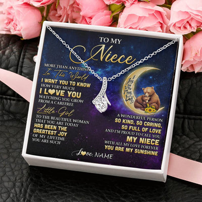 Alluring Beauty Necklace 14K White Gold Finish | 2 | Personalized To My Niece Necklace From Aunt Uncle Positive Energy Encourage Brave Little Bear Niece Birthday Gifts Christmas Customized Gift Box Message Card | siriusteestore