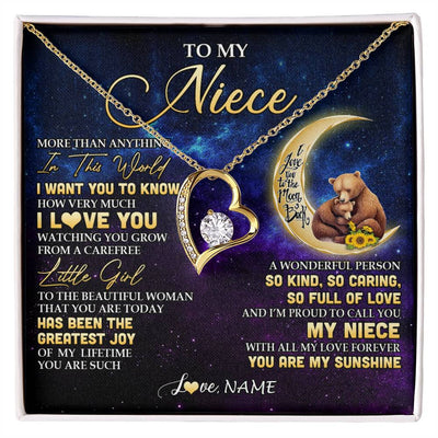 Forever Love Necklace 18K Yellow Gold Finish | 1 | Personalized To My Niece Necklace From Aunt Uncle Positive Energy Encourage Brave Little Bear Niece Birthday Gifts Christmas Customized Gift Box Message Card | siriusteestore