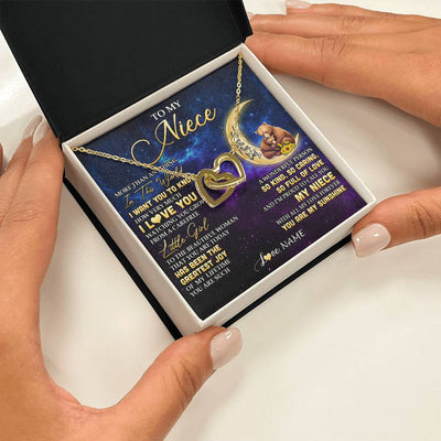 Interlocking Hearts Necklace 18K Yellow Gold Finish | 2 | Personalized To My Niece Necklace From Aunt Uncle Positive Energy Encourage Brave Little Bear Niece Birthday Gifts Christmas Customized Gift Box Message Card | siriusteestore