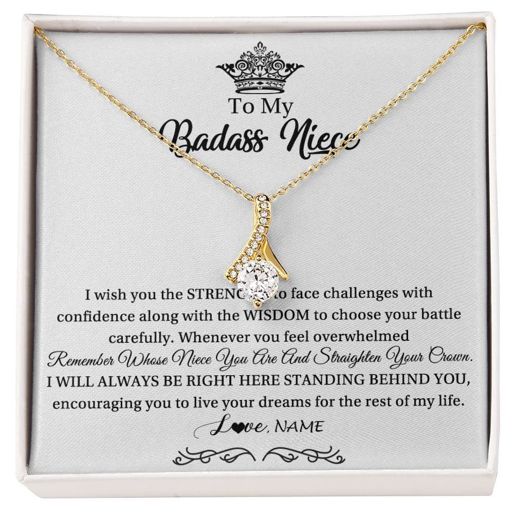 Alluring Beauty Necklace 18K Yellow Gold Finish | Personalized To My Niece Necklace From Aunt Uncle Straighten Your Crown Niece Pendant Jewelry Birthday Graduation Christmas Customized Gift Box Message Card | siriusteestore