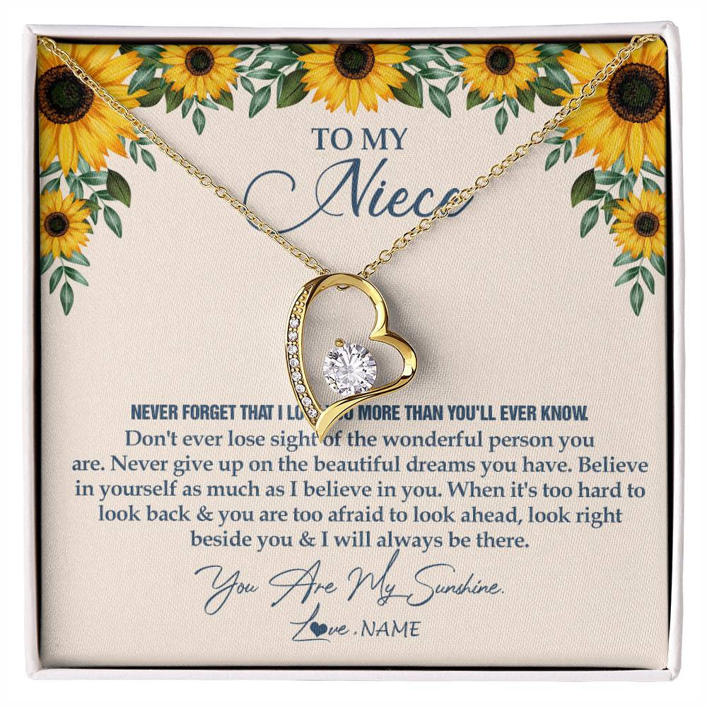 Forever Love Necklace 18K Yellow Gold Finish | Personalized To My Niece Necklace From Aunt Uncle Sunflower You Are My Sunshine Niece Jewelry Graduation Birthday Christmas Customized Gift Box Message Card | siriusteestore