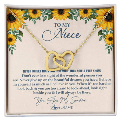 Interlocking Hearts Necklace 18K Yellow Gold Finish | Personalized To My Niece Necklace From Aunt Uncle Sunflower You Are My Sunshine Niece Jewelry Graduation Birthday Christmas Customized Gift Box Message Card | siriusteestore