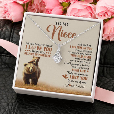 Alluring Beauty Necklace 14K White Gold Finish | 2 | Personalized To My Niece Necklace From Aunt Uncle This Old Bear Love You Niece Birthday Gifts Jewelry Graduation Christmas Customized Gift Box Message Card | siriusteestore