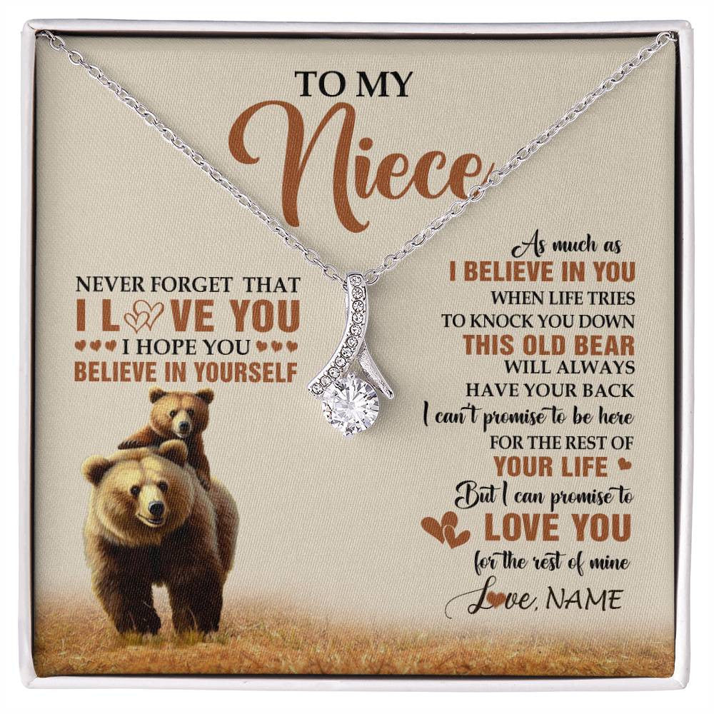 Alluring Beauty Necklace 14K White Gold Finish | 1 | Personalized To My Niece Necklace From Aunt Uncle This Old Bear Love You Niece Birthday Gifts Jewelry Graduation Christmas Customized Gift Box Message Card | siriusteestore