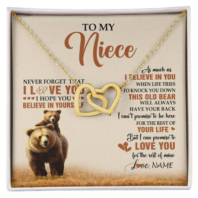 Interlocking Hearts Necklace 18K Yellow Gold Finish | 1 | Personalized To My Niece Necklace From Aunt Uncle This Old Bear Love You Niece Birthday Gifts Jewelry Graduation Christmas Customized Gift Box Message Card | siriusteestore