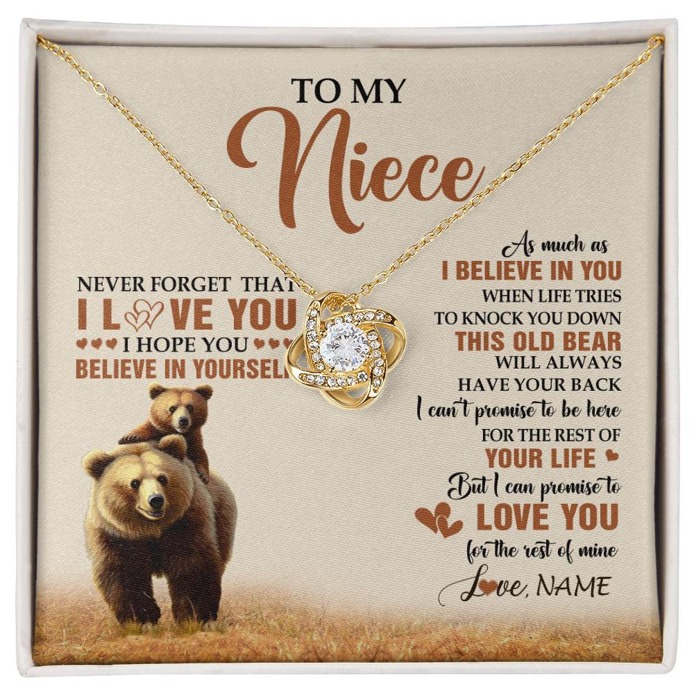 Love Knot Necklace 18K Yellow Gold Finish | 1 | Personalized To My Niece Necklace From Aunt Uncle This Old Bear Love You Niece Birthday Gifts Jewelry Graduation Christmas Customized Gift Box Message Card | siriusteestore