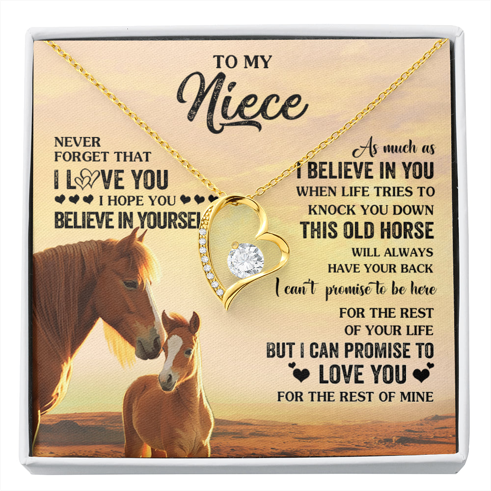 Forever Love Necklace 18K Yellow Gold Finish | 1 | Personalized To My Niece Necklace From Aunt Uncle This Old Horse Love You Niece Birthday Gifts Jewelry Graduation Christmas Customized Gift Box Message Card | siriusteestore