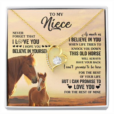 Forever Love Necklace 18K Yellow Gold Finish | 1 | Personalized To My Niece Necklace From Aunt Uncle This Old Horse Love You Niece Birthday Gifts Jewelry Graduation Christmas Customized Gift Box Message Card | siriusteestore