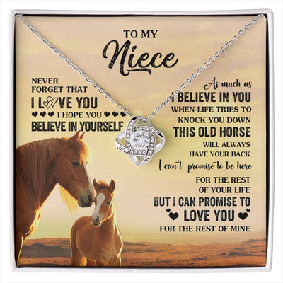 Love Knot Necklace 14K White Gold Finish | 1 | Personalized To My Niece Necklace From Aunt Uncle This Old Horse Love You Niece Birthday Gifts Jewelry Graduation Christmas Customized Gift Box Message Card | siriusteestore