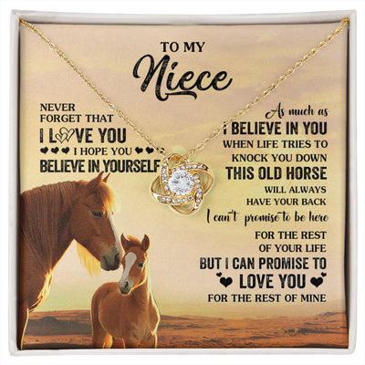 Love Knot Necklace 18K Yellow Gold Finish | 1 | Personalized To My Niece Necklace From Aunt Uncle This Old Horse Love You Niece Birthday Gifts Jewelry Graduation Christmas Customized Gift Box Message Card | siriusteestore