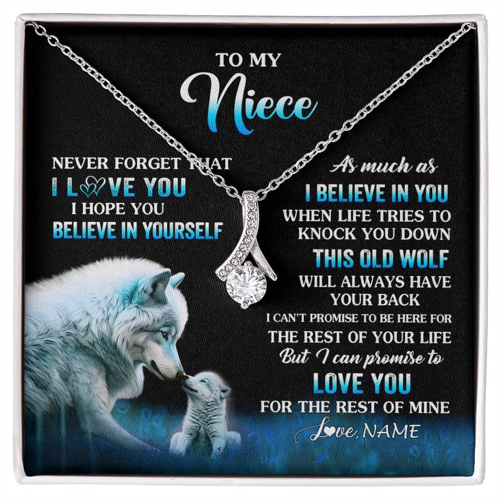 Alluring Beauty Necklace 14K White Gold Finish | 1 | Personalized To My Niece Necklace From Aunt Uncle This Old Wolf Love Niece Birthday Gifts Jewelry Graduation Christmas Customized Gift Box Message Card | siriusteestore