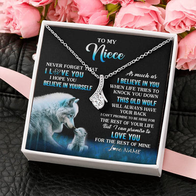 Alluring Beauty Necklace 14K White Gold Finish | 2 | Personalized To My Niece Necklace From Aunt Uncle This Old Wolf Love Niece Birthday Gifts Jewelry Graduation Christmas Customized Gift Box Message Card | siriusteestore