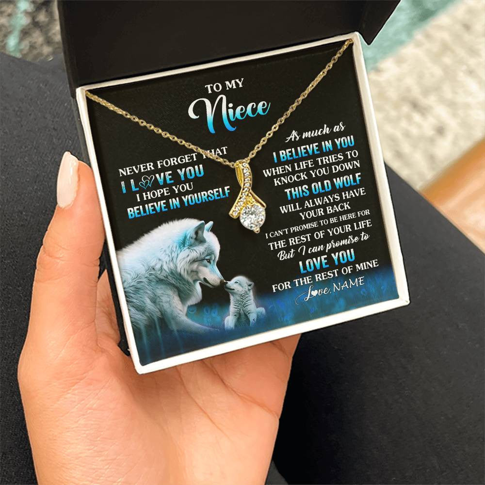 Alluring Beauty Necklace 18K Yellow Gold Finish | 2 | Personalized To My Niece Necklace From Aunt Uncle This Old Wolf Love Niece Birthday Gifts Jewelry Graduation Christmas Customized Gift Box Message Card | siriusteestore
