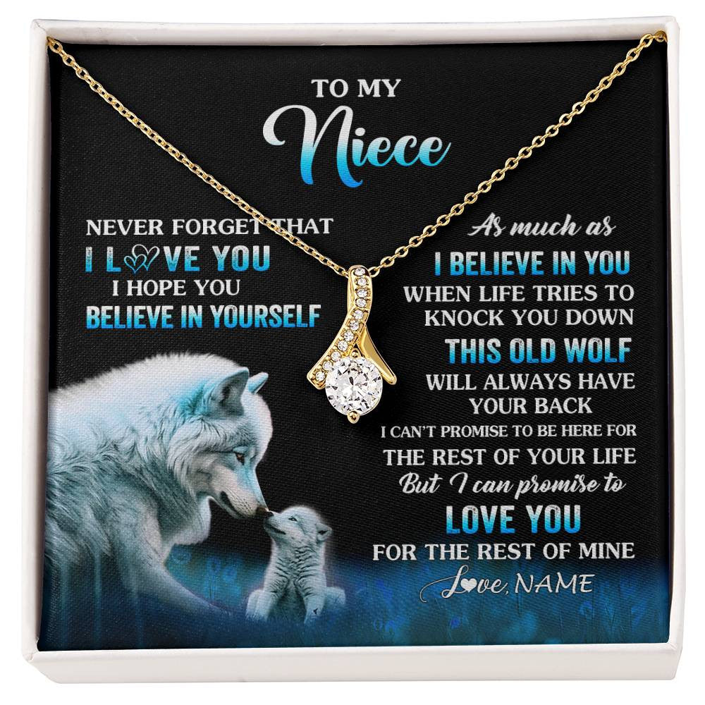 Alluring Beauty Necklace 18K Yellow Gold Finish | 1 | Personalized To My Niece Necklace From Aunt Uncle This Old Wolf Love Niece Birthday Gifts Jewelry Graduation Christmas Customized Gift Box Message Card | siriusteestore