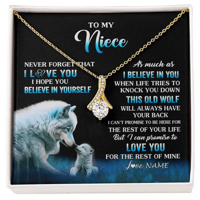 Alluring Beauty Necklace 18K Yellow Gold Finish | 1 | Personalized To My Niece Necklace From Aunt Uncle This Old Wolf Love Niece Birthday Gifts Jewelry Graduation Christmas Customized Gift Box Message Card | siriusteestore