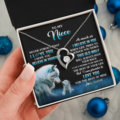 Forever Love Necklace 14K White Gold Finish | 2 | Personalized To My Niece Necklace From Aunt Uncle This Old Wolf Love Niece Birthday Gifts Jewelry Graduation Christmas Customized Gift Box Message Card | siriusteestore
