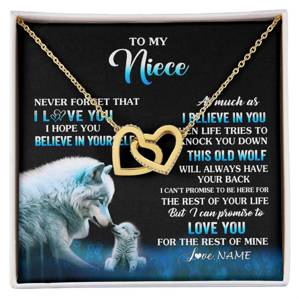 Interlocking Hearts Necklace 18K Yellow Gold Finish | 1 | Personalized To My Niece Necklace From Aunt Uncle This Old Wolf Love Niece Birthday Gifts Jewelry Graduation Christmas Customized Gift Box Message Card | siriusteestore