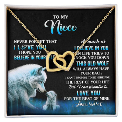 Interlocking Hearts Necklace 18K Yellow Gold Finish | 1 | Personalized To My Niece Necklace From Aunt Uncle This Old Wolf Love Niece Birthday Gifts Jewelry Graduation Christmas Customized Gift Box Message Card | siriusteestore