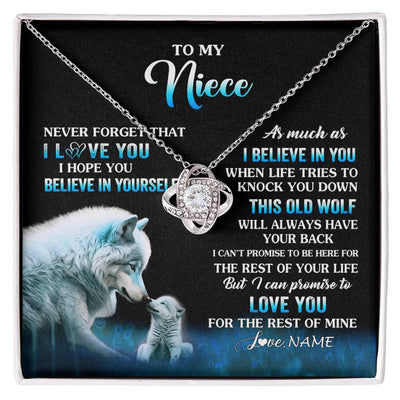 Love Knot Necklace 14K White Gold Finish | 1 | Personalized To My Niece Necklace From Aunt Uncle This Old Wolf Love Niece Birthday Gifts Jewelry Graduation Christmas Customized Gift Box Message Card | siriusteestore