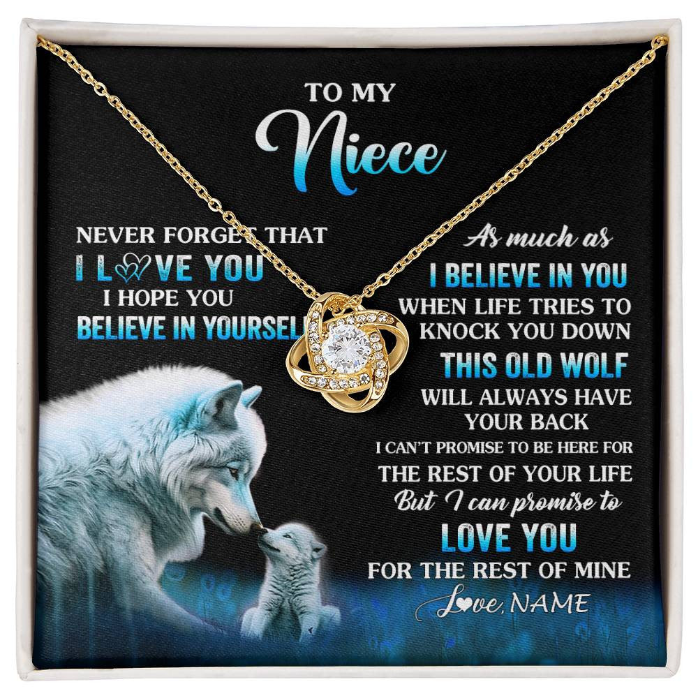 Love Knot Necklace 18K Yellow Gold Finish | 1 | Personalized To My Niece Necklace From Aunt Uncle This Old Wolf Love Niece Birthday Gifts Jewelry Graduation Christmas Customized Gift Box Message Card | siriusteestore