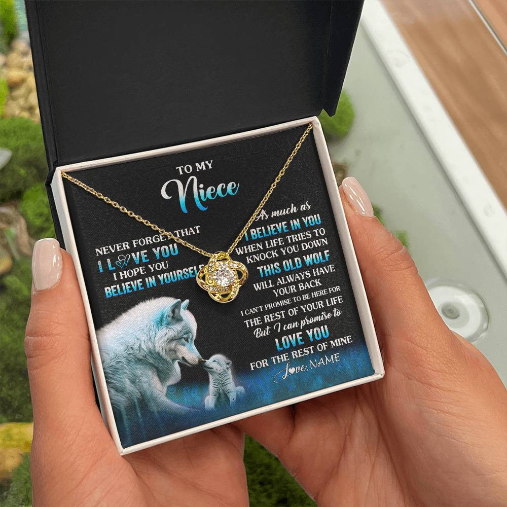 Love Knot Necklace 18K Yellow Gold Finish | 2 | Personalized To My Niece Necklace From Aunt Uncle This Old Wolf Love Niece Birthday Gifts Jewelry Graduation Christmas Customized Gift Box Message Card | siriusteestore