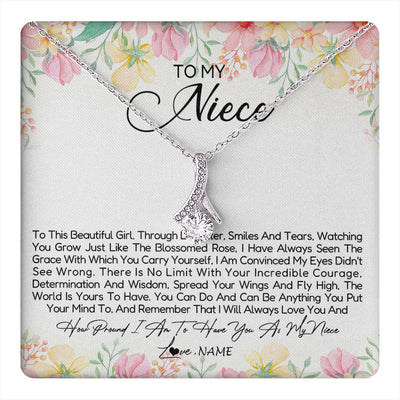 Alluring Beauty Necklace 14K White Gold Finish | 1 | Personalized To My Niece Necklace From Aunt Uncle To This Beautiful Niece Pendant Jewelry Birthday Graduation Christmas Customized Gift Box Message Card | siriusteestore