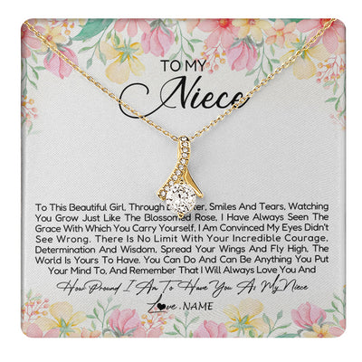 Alluring Beauty Necklace 18K Yellow Gold Finish | 1 | Personalized To My Niece Necklace From Aunt Uncle To This Beautiful Niece Pendant Jewelry Birthday Graduation Christmas Customized Gift Box Message Card | siriusteestore