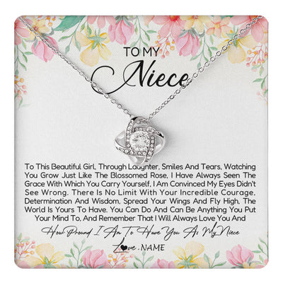 Love Knot Necklace 14K White Gold Finish | 1 | Personalized To My Niece Necklace From Aunt Uncle To This Beautiful Niece Pendant Jewelry Birthday Graduation Christmas Customized Gift Box Message Card | siriusteestore