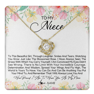 Love Knot Necklace 18K Yellow Gold Finish | 1 | Personalized To My Niece Necklace From Aunt Uncle To This Beautiful Niece Pendant Jewelry Birthday Graduation Christmas Customized Gift Box Message Card | siriusteestore