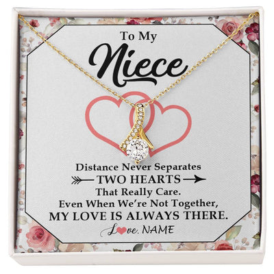 Alluring Beauty Necklace 18K Yellow Gold Finish | 1 | Personalized To My Niece Necklace From Aunt Uncle Two Hearts Together Niece Jewelry Birthday Graduation Christmas Customized Gift Box Message Card | siriusteestore