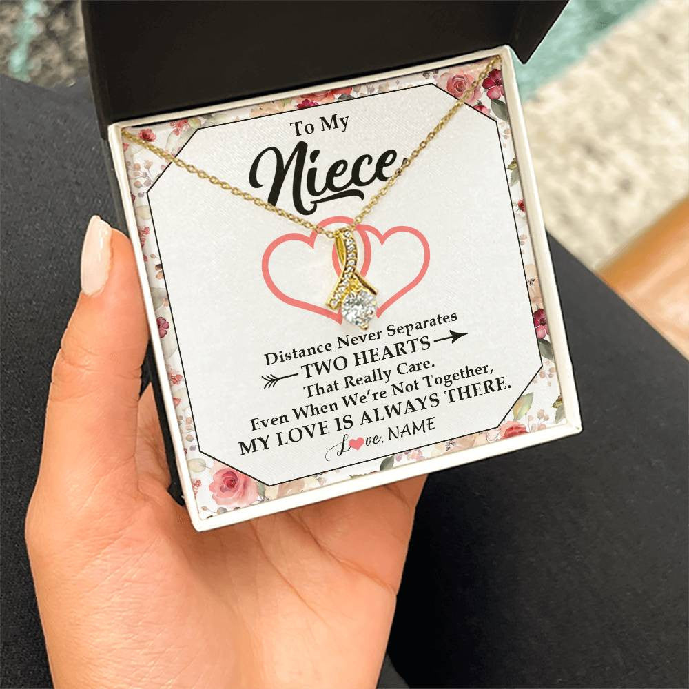 Alluring Beauty Necklace 18K Yellow Gold Finish | 2 | Personalized To My Niece Necklace From Aunt Uncle Two Hearts Together Niece Jewelry Birthday Graduation Christmas Customized Gift Box Message Card | siriusteestore