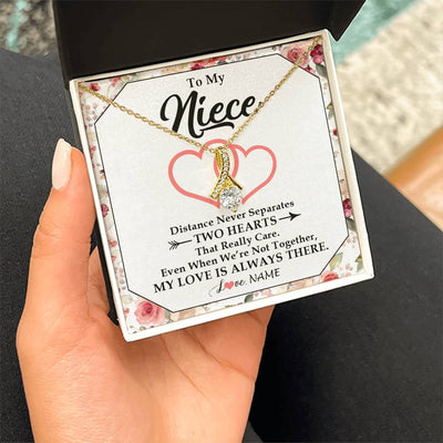 Alluring Beauty Necklace 18K Yellow Gold Finish | 2 | Personalized To My Niece Necklace From Aunt Uncle Two Hearts Together Niece Jewelry Birthday Graduation Christmas Customized Gift Box Message Card | siriusteestore