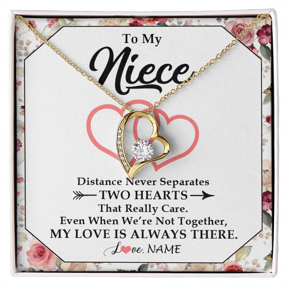 Forever Love Necklace 18K Yellow Gold Finish | 1 | Personalized To My Niece Necklace From Aunt Uncle Two Hearts Together Niece Jewelry Birthday Graduation Christmas Customized Gift Box Message Card | siriusteestore