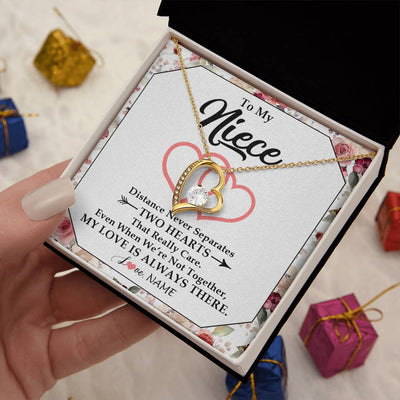Forever Love Necklace 18K Yellow Gold Finish | 2 | Personalized To My Niece Necklace From Aunt Uncle Two Hearts Together Niece Jewelry Birthday Graduation Christmas Customized Gift Box Message Card | siriusteestore